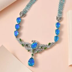 Paraiba Pfau Triplet Quarz Halskette Ca. 50 Cm 925 Silber Platiniert Ca. 82.13 Ct -Schmuck Shoplc 7572315 1