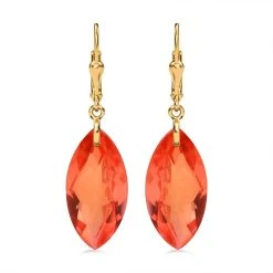 AAA Padparadscha Quarz Triplette Ohrringe, 925 Silber Vergoldet Ca. 27.37 Ct