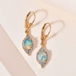 Natürlicher, äthiopischer Welo Opal, Weißer Zirkon Ohrringe, 925 Silber Vergoldet Ca. 2.06 Ct -Schmuck Shoplc 7572897 1
