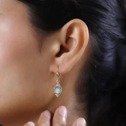 Natürlicher, äthiopischer Welo Opal, Weißer Zirkon Ohrringe, 925 Silber Vergoldet Ca. 2.06 Ct -Schmuck Shoplc 7572897 2