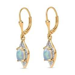 Natürlicher, äthiopischer Welo Opal, Weißer Zirkon Ohrringe, 925 Silber Vergoldet Ca. 2.06 Ct -Schmuck Shoplc 7572897 4