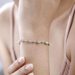 Natürlicher, äthiopischer Welo Opal, Weißer Zirkon Armband, Ca. 19 Cm 925 Silber Vergoldet Ca. 1.82 Ct -Schmuck Shoplc 7572917 2