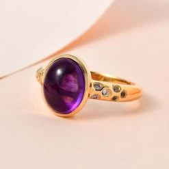 Afrikanischer Amethyst, Weißer Zirkon Ring, 925 Silber Vergoldet (Größe 18.00) Ca. 3.04 Ct -Schmuck Shoplc 7573624 1