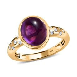 Afrikanischer Amethyst, Weißer Zirkon Ring, 925 Silber Vergoldet (Größe 18.00) Ca. 3.04 Ct -Schmuck Shoplc 7573624 3