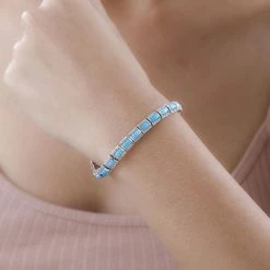 Amerikanischer, Natürlicher Sleeping Beauty Türkis Und Weißer Zirkon Armband, Ca. 18 Cm 925 Silber Platiniert Ca. 11.43 Ct -Schmuck Shoplc 7574836 2