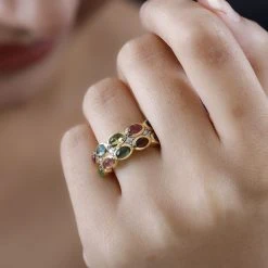 Natürlicher Mehrfarbiger Turmalin, Weißer Zirkon Ring, 925 Silber Vergoldet (Größe 19.00) Ca. 2.84 Ct -Schmuck Shoplc 7575395 2