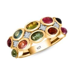 Natürlicher Mehrfarbiger Turmalin, Weißer Zirkon Ring, 925 Silber Vergoldet (Größe 19.00) Ca. 2.84 Ct -Schmuck Shoplc 7575395 3