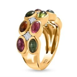 Natürlicher Mehrfarbiger Turmalin, Weißer Zirkon Ring, 925 Silber Vergoldet (Größe 19.00) Ca. 2.84 Ct -Schmuck Shoplc 7575395 4