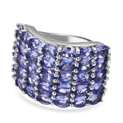 Tansanit Ring, 925 Silber Platiniert (Größe 19.00) Ca. 6.09 Ct