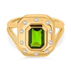 Natürlicher Chromdiopsid, Weißer Zirkon Ringe 925 Silber Vergoldet (Größe 17.00) Ca. 1.61 Ct