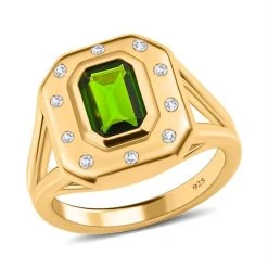 Natürlicher Chromdiopsid, Weißer Zirkon Ringe 925 Silber Vergoldet (Größe 17.00) Ca. 1.61 Ct -Schmuck Shoplc 7581274 3