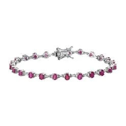 Afrikanischer Rubin (Fissure Gefüllt) Armband Ca. 18 Cm 925 Silber Platiniert Ca. 6.50 Ct