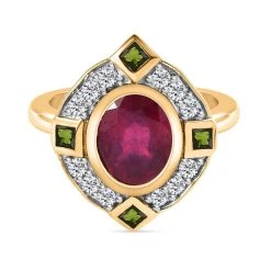 1A Afrikanischer Rubin (Fissure Gefüllt), Natürlicher Chromdiopsid Ringe 925 Silber Vergoldet (Größe 19.00) Ca. 3.11 Ct