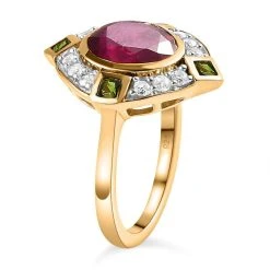 1A Afrikanischer Rubin (Fissure Gefüllt), Natürlicher Chromdiopsid Ringe 925 Silber Vergoldet (Größe 19.00) Ca. 3.11 Ct -Schmuck Shoplc 7585938 4