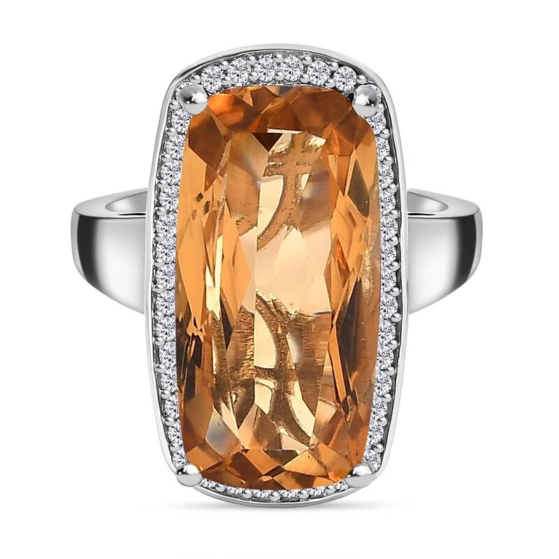 Citrin, Weißer Zirkon Ringe 925 Silber Platiniert (Größe 21.00) Ca. 12.92 Ct 3 Citrin, Weißer Zirkon Ringe 925 Silber Platiniert (Größe 21.00) Ca. 12.92 Ct