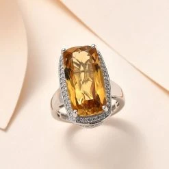 Citrin, Weißer Zirkon Ringe 925 Silber Platiniert (Größe 21.00) Ca. 12.92 Ct 10 Citrin, Weißer Zirkon Ringe 925 Silber Platiniert (Größe 21.00) Ca. 12.92 Ct -Schmuck Shoplc 7591325 1
