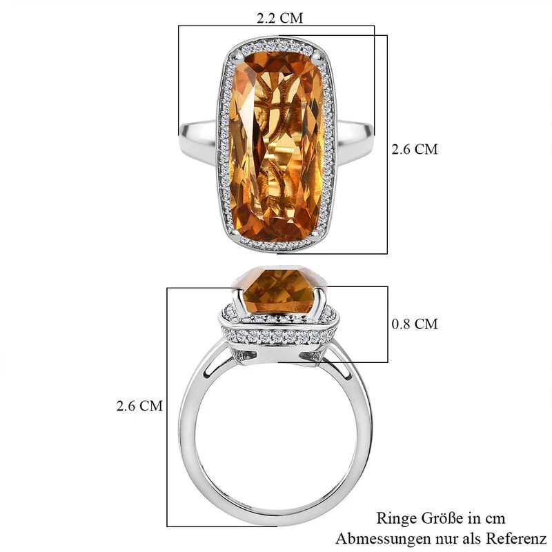 Citrin, Weißer Zirkon Ringe 925 Silber Platiniert (Größe 21.00) Ca. 12.92 Ct 9 Citrin, Weißer Zirkon Ringe 925 Silber Platiniert (Größe 21.00) Ca. 12.92 Ct – Bild 7