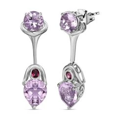 AAA Rose De France Amethyst Ohrringe, 925 Silber Platiniert Ca. 10.40 Ct