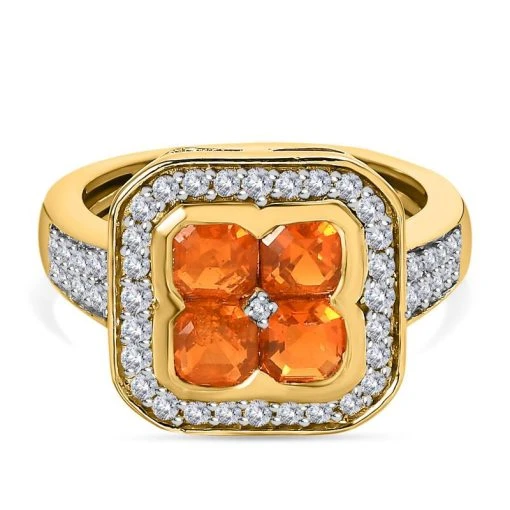 Purpurroter Feuer Opal, Weißer Zirkon Ring, 925 Silber Gelbgold Vermeil, (Größe 18.00) Ca. 1.46 Ct 1 Purpurroter Feuer Opal, Weißer Zirkon Ring, 925 Silber Gelbgold Vermeil, (Größe 18.00) Ca. 1.46 Ct -Schmuck Shoplc 7591800