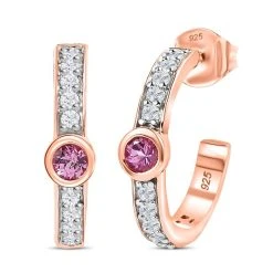 Lila Spinell, Weißer Zirkon Ohrringe, 925 Silber Rosévergoldet Ca. 1.15 Ct