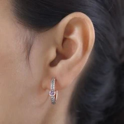Lila Spinell, Weißer Zirkon Ohrringe, 925 Silber Rosévergoldet Ca. 1.15 Ct -Schmuck Shoplc 7592724 2