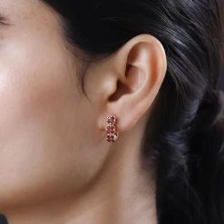 Purpurroter Feuer-Opal, Weißer Zirkon Ohrringe, 925 Silber Vergoldet Ca. 0.82 Ct -Schmuck Shoplc 7595422 2