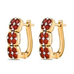 Purpurroter Feuer-Opal, Weißer Zirkon Ohrringe, 925 Silber Vergoldet Ca. 0.82 Ct -Schmuck Shoplc 7595422 3