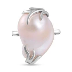 Weiße Barockperle Ring, 925 Silber Rhodiniert (Größe 16.00)