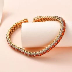 Purpurroter Feuer Opal, Weißer Zirkon Armband Ca. 19 Cm 925 Silber Gelbgold Vermeil Ca. 8.47 Ct -Schmuck Shoplc 7599615 1