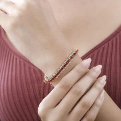 Purpurroter Feuer Opal, Weißer Zirkon Armband Ca. 19 Cm 925 Silber Gelbgold Vermeil Ca. 8.47 Ct -Schmuck Shoplc 7599615 2