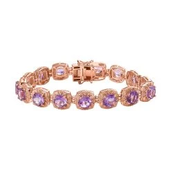 AAA Rose De France Amethyst Armband, Ca. 19 Cm, 925 Silber Rosévergoldet, Ca. 17.31 Ct