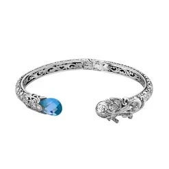 Royal Bali Kollektion - Blau Topas Armreif Ca. 19 Cm 925 Silber Ca. 7.00 Ct