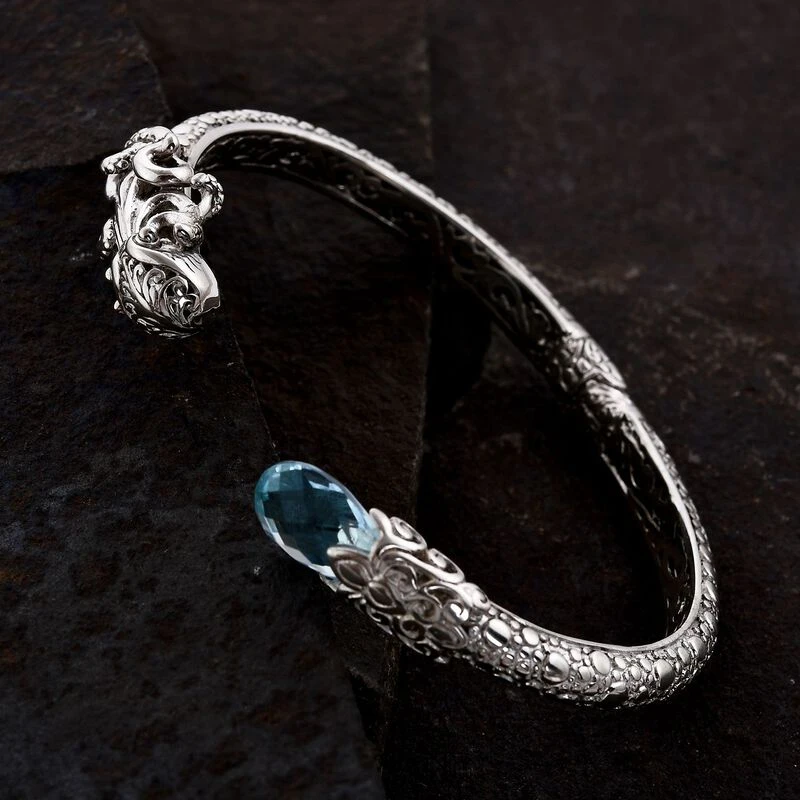 Royal Bali Kollektion - Blau Topas Armreif Ca. 19 Cm 925 Silber Ca. 7.00 Ct 4 Royal Bali Kollektion - Blau Topas Armreif Ca. 19 Cm 925 Silber Ca. 7.00 Ct – Bild 2