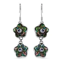 Sajen Silber - Afrikanischer Amethyst, Abalone Muschel Ohrringe 925 Silber Ca. 0.44 Ct