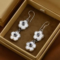 Sajen Silber - Afrikanischer Amethyst, Perlmutt Ohrringe 925 Silber Ca. 0.44 Ct -Schmuck Shoplc 7615670 1