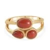 Koralle 3 Stein Ring 925 Silber Vergoldet (Größe 18.00) Ca. 2,02 Ct -Schmuck Shoplc 7819780