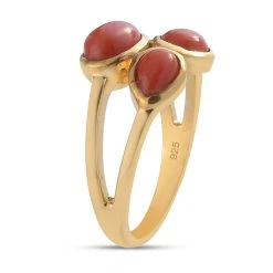 Koralle 3 Stein Ring 925 Silber Vergoldet (Größe 18.00) Ca. 2,02 Ct -Schmuck Shoplc 7819780 4