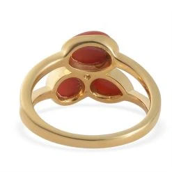 Koralle 3 Stein Ring 925 Silber Vergoldet (Größe 18.00) Ca. 2,02 Ct -Schmuck Shoplc 7819780 5