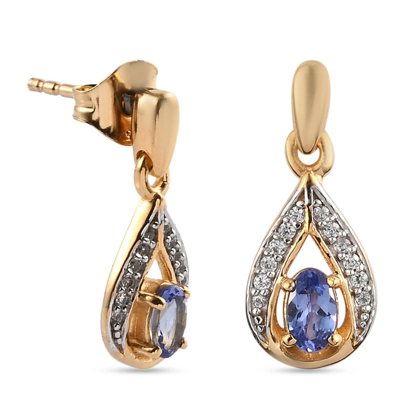 AA Tansanit Und Zirkon Ohrringe 925 Silber Gelbgold Vermeil Ca. 0.75 Ct 6 AA Tansanit Und Zirkon Ohrringe 925 Silber Gelbgold Vermeil Ca. 0.75 Ct – Bild 4