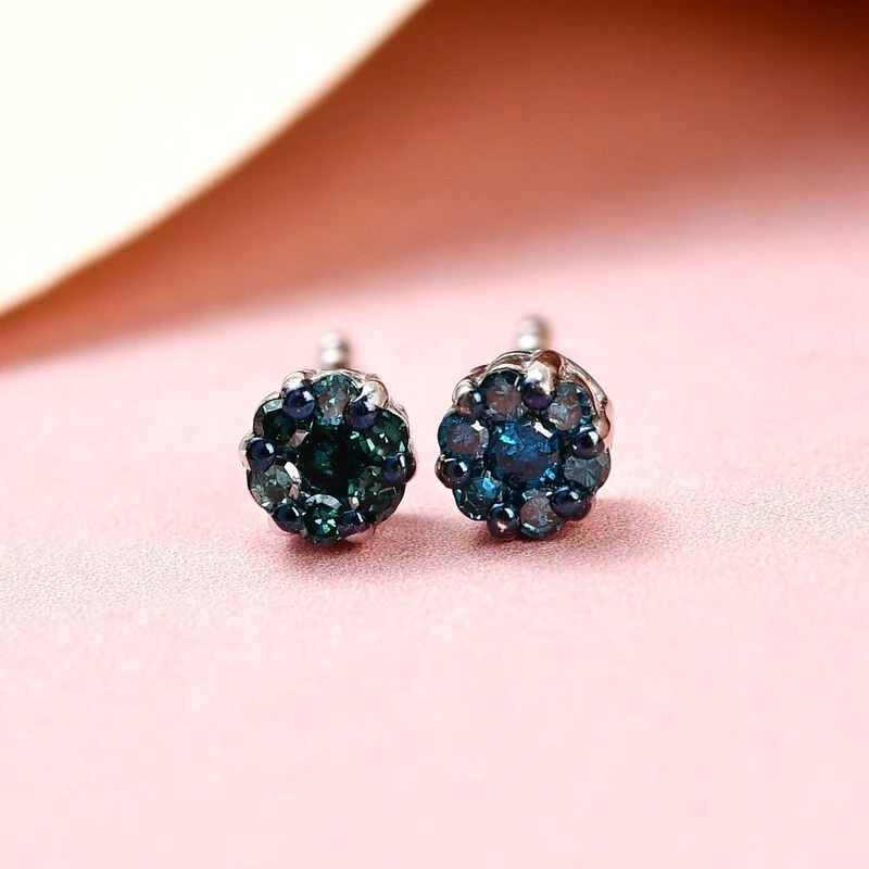 Blauer Diamant Ohrstecker 925 Silber Platiniert Ca. 0,15 Ct 4 Blauer Diamant Ohrstecker 925 Silber Platiniert Ca. 0,15 Ct – Bild 2