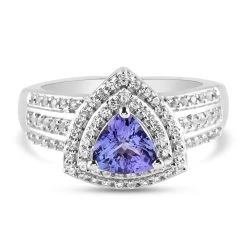 Tansanit Und Zirkon-Ring, 925 Silber Platiniert (Größe 20.00) Ca. 1.42 Ct