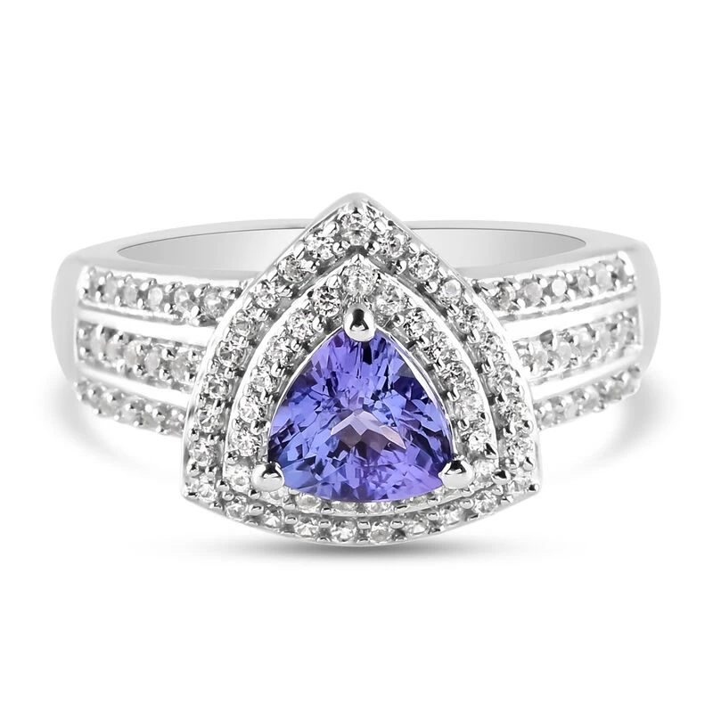 Tansanit Und Zirkon-Ring, 925 Silber Platiniert (Größe 20.00) Ca. 1.42 Ct 3 Tansanit Und Zirkon-Ring, 925 Silber Platiniert (Größe 20.00) Ca. 1.42 Ct