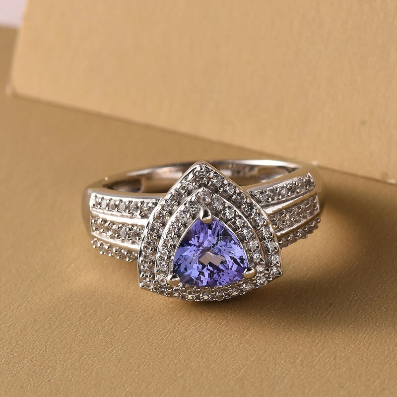 Tansanit Und Zirkon-Ring, 925 Silber Platiniert (Größe 20.00) Ca. 1.42 Ct 4 Tansanit Und Zirkon-Ring, 925 Silber Platiniert (Größe 20.00) Ca. 1.42 Ct – Bild 2