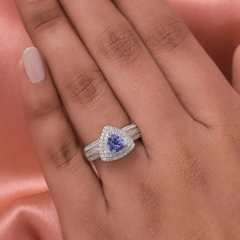 Tansanit Und Zirkon-Ring, 925 Silber Platiniert (Größe 20.00) Ca. 1.42 Ct 5 Tansanit Und Zirkon-Ring, 925 Silber Platiniert (Größe 20.00) Ca. 1.42 Ct – Bild 3