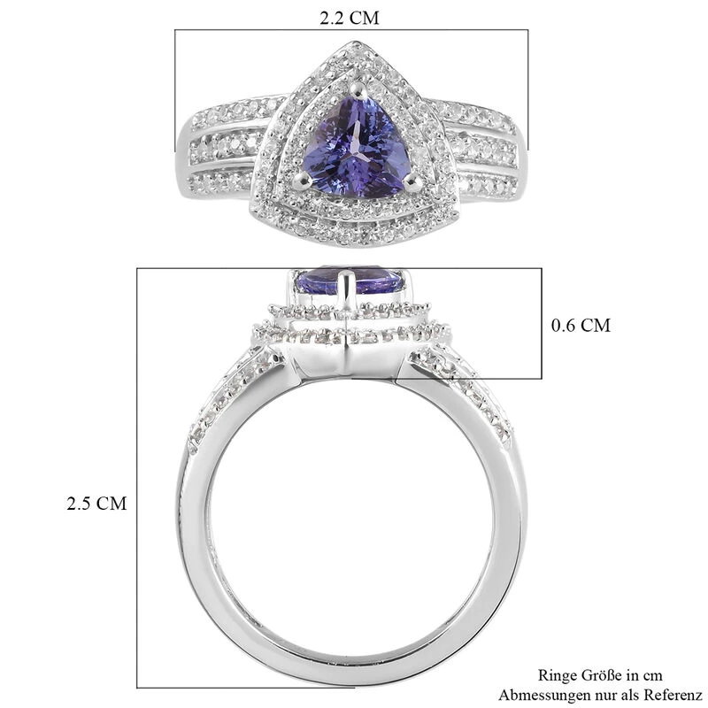 Tansanit Und Zirkon-Ring, 925 Silber Platiniert (Größe 20.00) Ca. 1.42 Ct 9 Tansanit Und Zirkon-Ring, 925 Silber Platiniert (Größe 20.00) Ca. 1.42 Ct – Bild 7