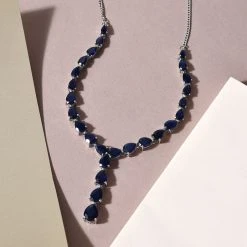 Masoala Saphir-Halskette, (Fissure Gefüllt), Ca. 45 Cm, 925 Silber Platiniert Ca. 24.01 Ct -Schmuck Shoplc 8732349 2