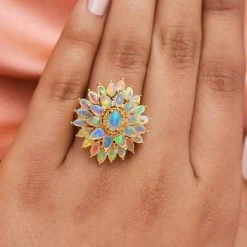 Natürlicher, äthiopischer Opal Blumen-Ring, 925 Silber Gelbgold Vermeil (Größe 16.00) Ca. 3.74 Ct 11 Natürlicher, äthiopischer Opal Blumen-Ring, 925 Silber Gelbgold Vermeil (Größe 16.00) Ca. 3.74 Ct -Schmuck Shoplc 8791553 2