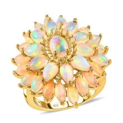 Natürlicher, äthiopischer Opal Blumen-Ring, 925 Silber Gelbgold Vermeil (Größe 16.00) Ca. 3.74 Ct 12 Natürlicher, äthiopischer Opal Blumen-Ring, 925 Silber Gelbgold Vermeil (Größe 16.00) Ca. 3.74 Ct -Schmuck Shoplc 8791553 3