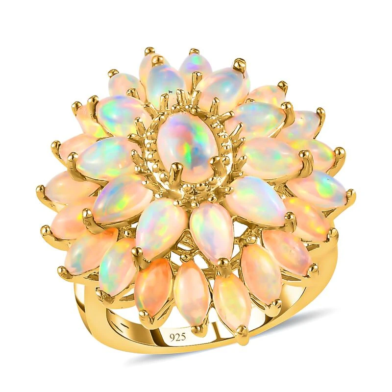 Natürlicher, äthiopischer Opal Blumen-Ring, 925 Silber Gelbgold Vermeil (Größe 16.00) Ca. 3.74 Ct 6 Natürlicher, äthiopischer Opal Blumen-Ring, 925 Silber Gelbgold Vermeil (Größe 16.00) Ca. 3.74 Ct – Bild 4