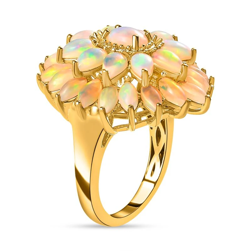 Natürlicher, äthiopischer Opal Blumen-Ring, 925 Silber Gelbgold Vermeil (Größe 16.00) Ca. 3.74 Ct 7 Natürlicher, äthiopischer Opal Blumen-Ring, 925 Silber Gelbgold Vermeil (Größe 16.00) Ca. 3.74 Ct – Bild 5